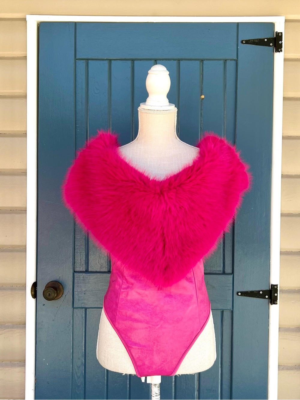 Finesse Pink Fur Trim Bodysuit - Luxe Faux Fur Collar Women’s Size Medium